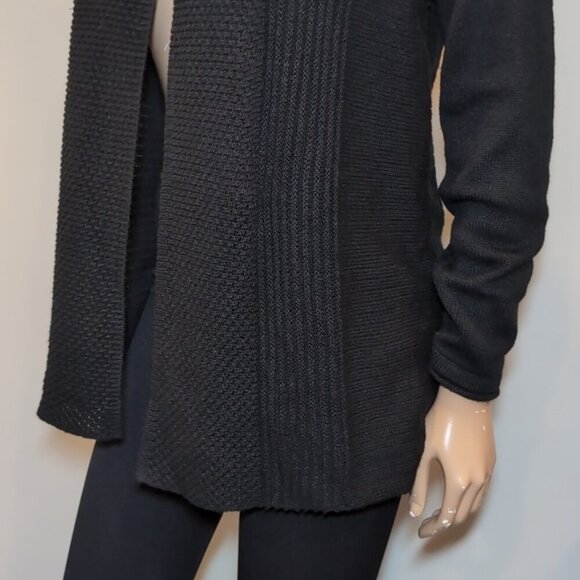 Laura Open Front Cardigan Sweater Shawl Collar Black Tunic Length Long Sleeve - Picture 5 of 15